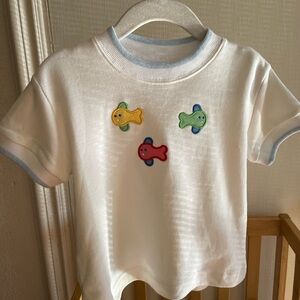 Florence Eiseman Toddler White Tee with Colorful Fish Appliques
